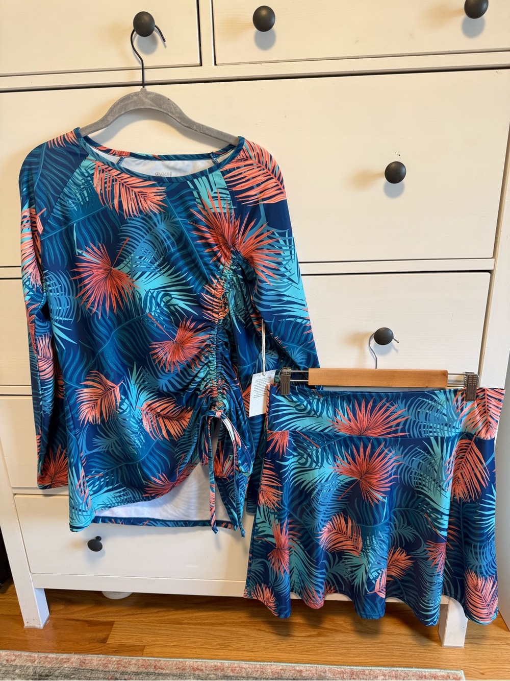 Grace & Lace Palm Leaf Print Swim Rashguard and Skirt Coverup NWT Large